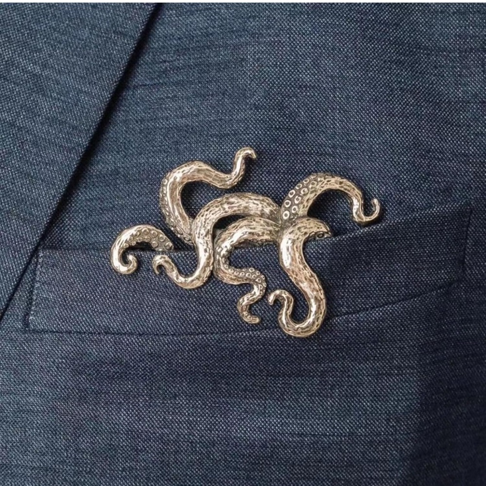 Silver Octopus Pocket Brooch